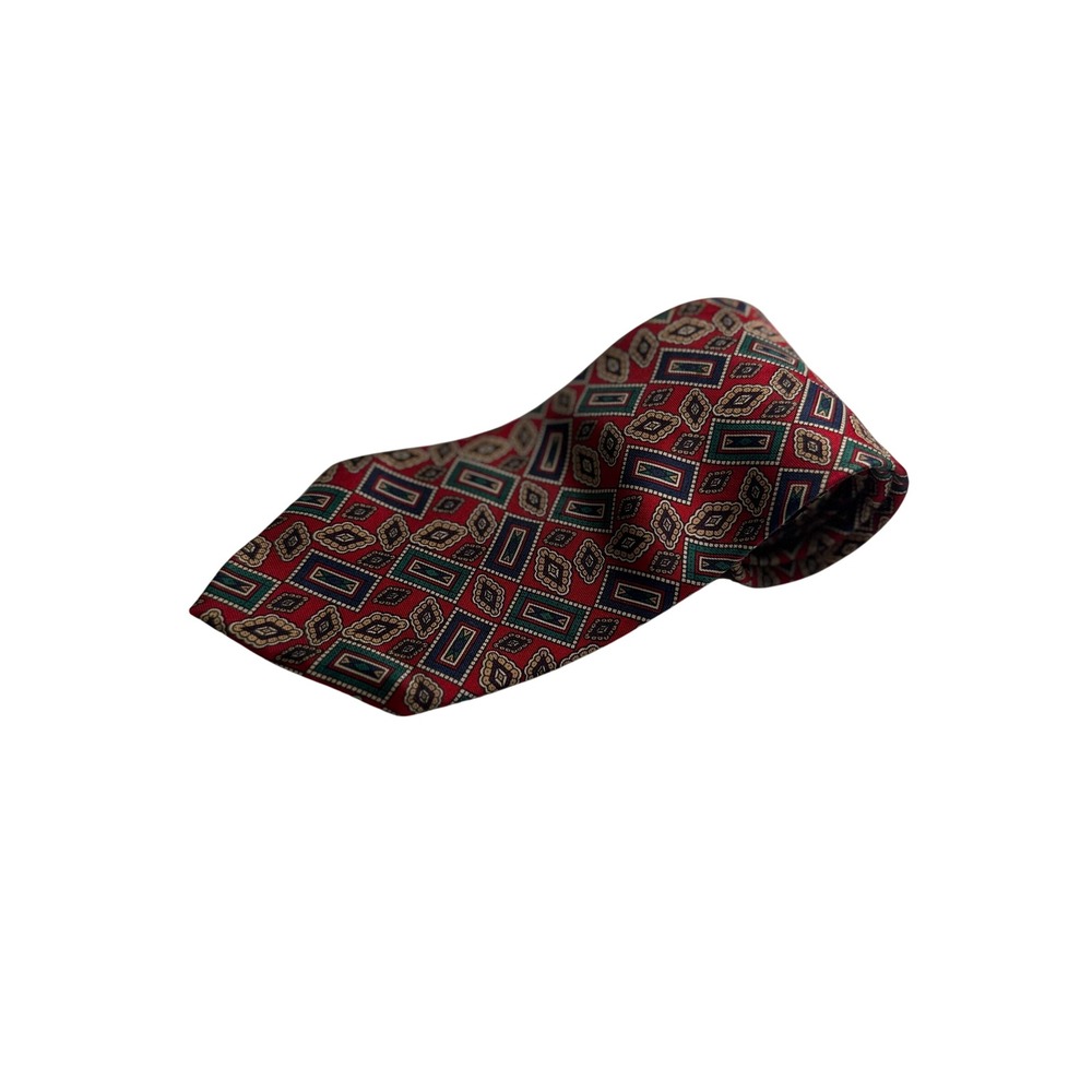 Christian Dior Monsieur Tie Mens OS Red Geometric Silk Vintage 80s 90s Medallion